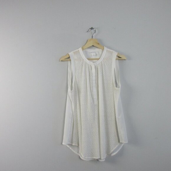Club Monaco Silk Sheer Blouse Women S White Sleeveless Henley Boho Summer 104 - Picture 1 of 12